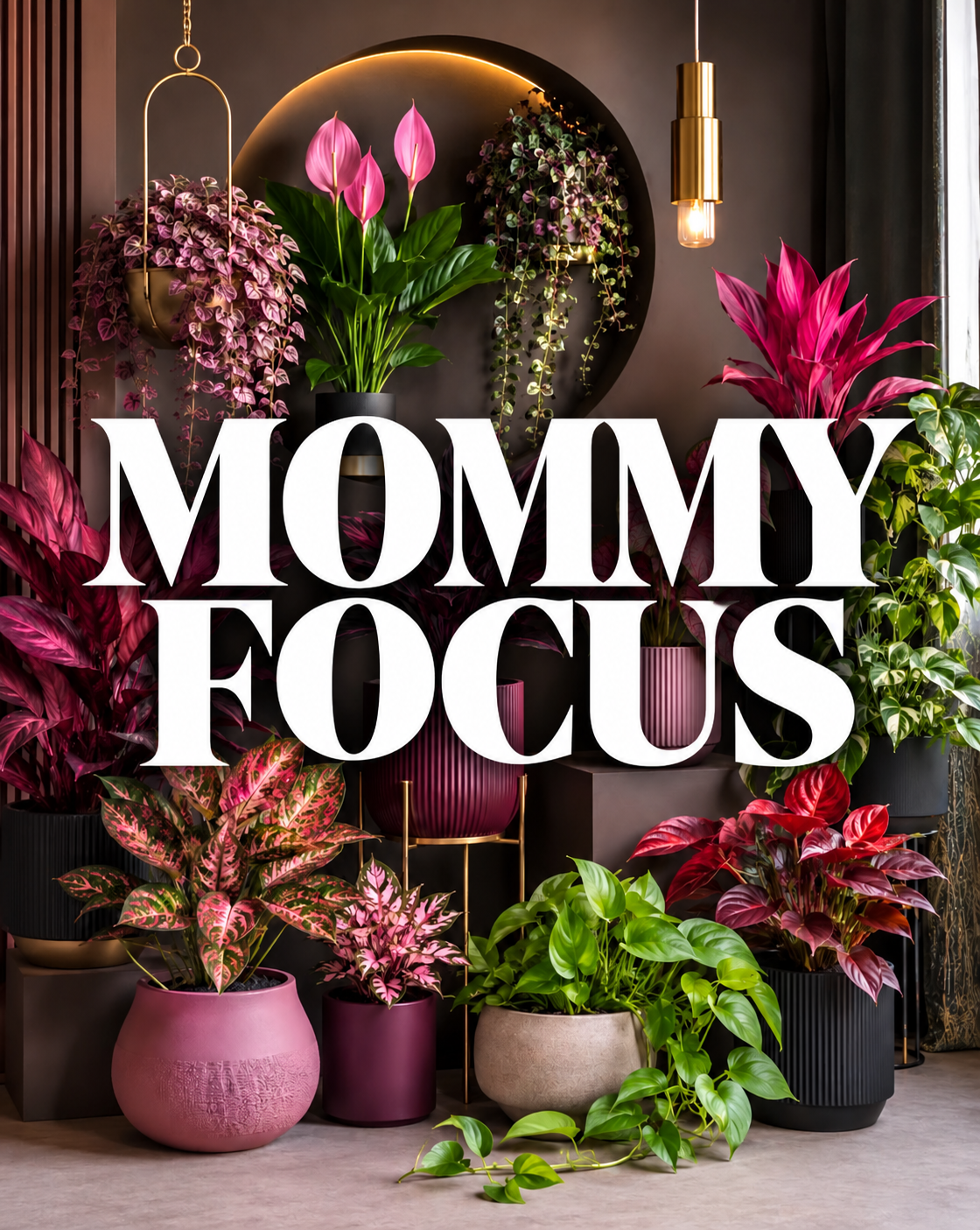 Mommy Focus botanical arrangement in wine, berry and blush tones
